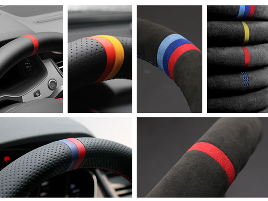 EZAUTO DIY Black Leather Steering Wheel Cover – Flat Size M – Includes Needles & Thread