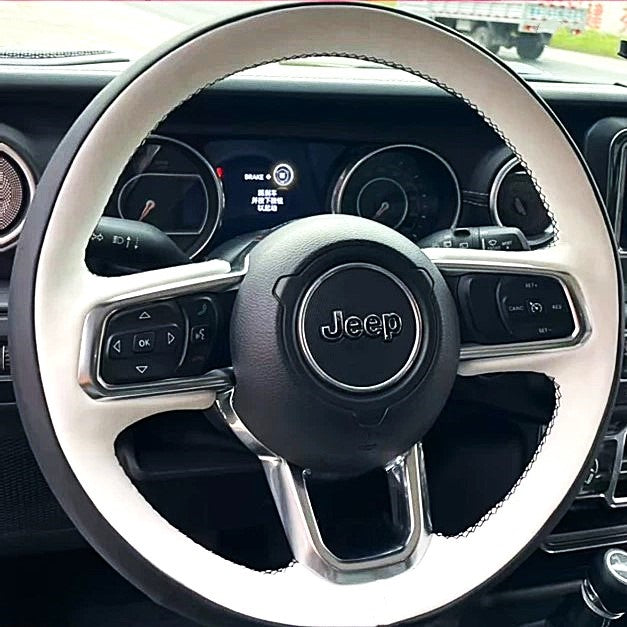 Keenso Carbon Fiber Look Steering Wheel With Perforated Leather For JL JLU JT 2018-2024, Ergonomically Designed Hand Grips And Paddle Shifter Holes - View #3